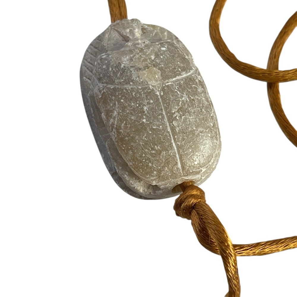 Egyptian Revival Hand-Carved Scarab Necklace – Large Pendant on Gold-Tone Cord